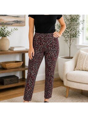 Slim Sation Pull On Pants Stretch Size M Red Dot Splatter Wide Band Slimming
